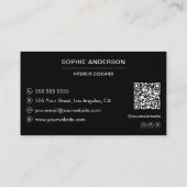 Moderner schwarzer professioneller Foto-QR-Code Visitenkarte (Rückseite)