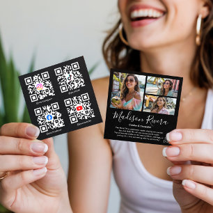 Moderner Schwarzer QR-Code-Foto-Raster-Inhaltserst Quadratische Visitenkarte