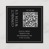Moderner schwarzer QR-Code-Scanner Beruflich Quadratische Visitenkarte (Rückseite)