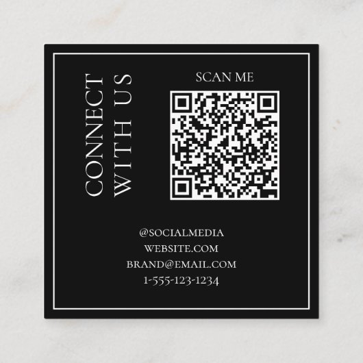 Moderner schwarzer QR-Code-Scanner Beruflich Quadratische Visitenkarte (Rückseite)