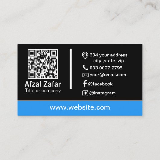 Moderner schwarzer QR-Code und Firmenlogo Visitenkarte (Rückseite)