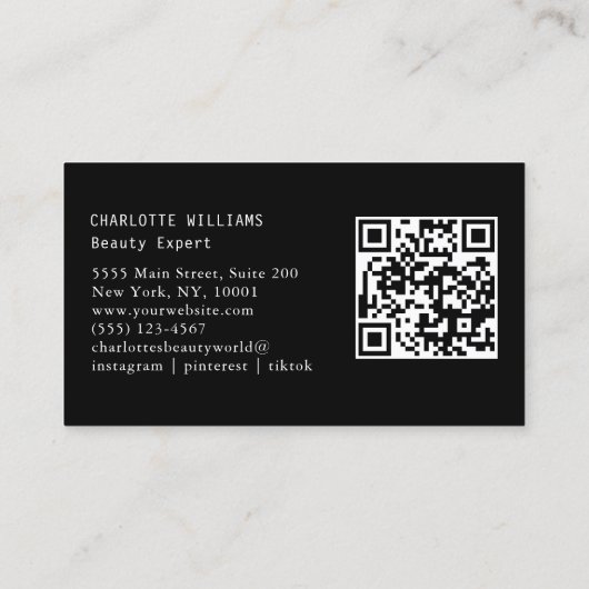 Moderner, schwarzer QR-Code Visitenkarte (Rückseite)