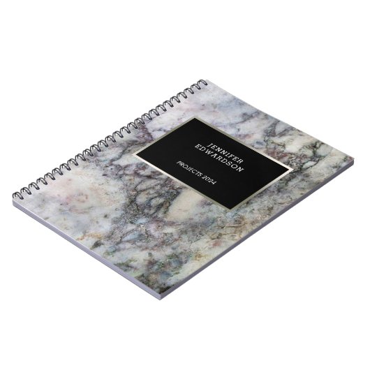 Moderner schwarzer Rahmen-Marmor beruflich Notizblock (Linke Seite)