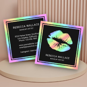 Moderner schwarzer Regenbogen-Lippen-Makeup-Artist Quadratische Visitenkarte
