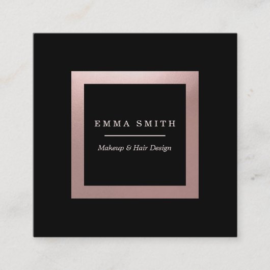 Moderner schwarzer Rosen-Goldrahmen-berufliches Quadratische Visitenkarte (Vorderseite)