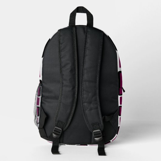 Moderner schwarzer Rucksack mit Wine & White Squar (Rückseite)