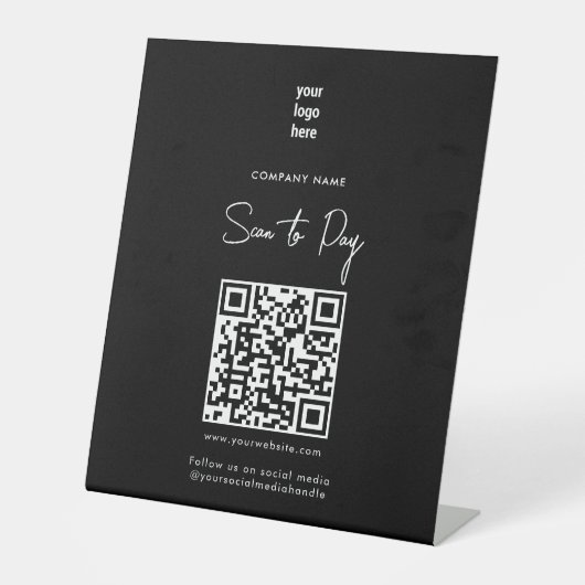 Moderner Schwarzer Scan zur Bezahlung von QR Code Sockelschild (Vorderseite)
