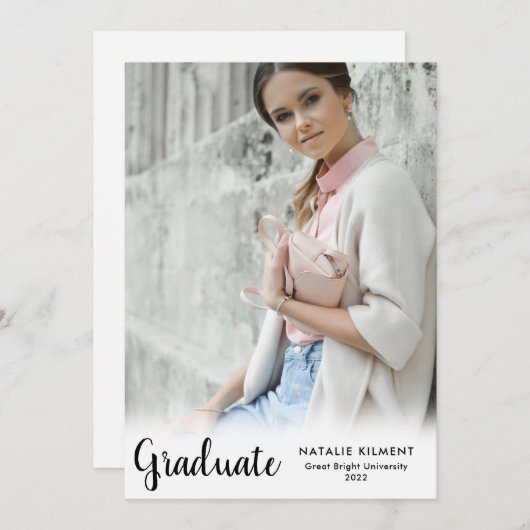 Moderner Schwarzer Script-Graduate-Foto-Abschluss Ankündigung (Vorne/Hinten)