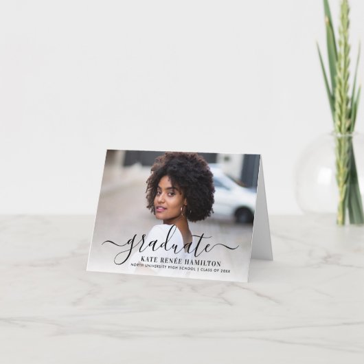 Moderner Schwarzer Script-Graduate-Foto-Abschluss Dankeskarte (Vorderseite)