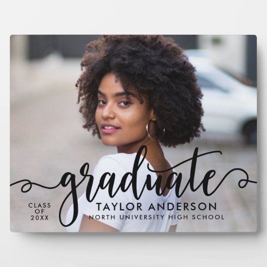 Moderner Schwarzer Script-Graduate-Foto-Abschluss Fotoplatte (Vorderseite)