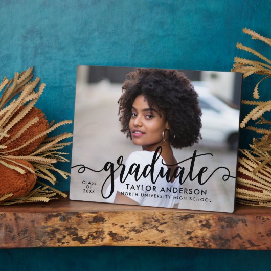 Moderner Schwarzer Script-Graduate-Foto-Abschluss Fotoplatte (Seite)