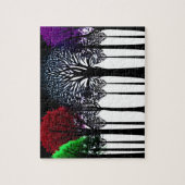 Moderner Schwarzer Silhouette-Wald mit Farbe Puzzle (Vertikal)