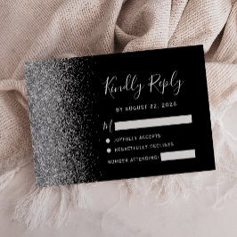 Moderner Schwarzer Silver Imitat Glitzer Edge RSVP Karte