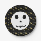 Moderner Schwarzer Spooky Halloween Skull Pappteller (Vorderseite)