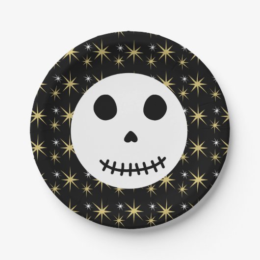 Moderner Schwarzer Spooky Halloween Skull Pappteller (Vorderseite)
