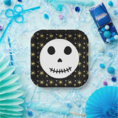 Moderner Schwarzer Spooky Halloween Skull Pappteller (Party)