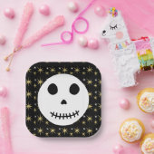 Moderner Schwarzer Spooky Halloween Skull Pappteller (Party)