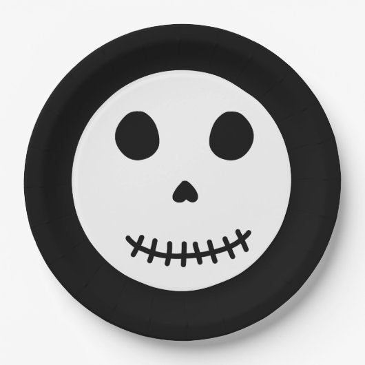 Moderner Schwarzer Spooky Halloween Skull Pappteller (Vorderseite)