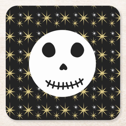Moderner Schwarzer Spooky Halloween Skull Rechteckiger Pappuntersetzer (Vorderseite)