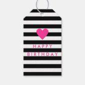 Moderner Schwarzer Streifen mit rosa Herz Geburtst Geschenkanhänger (Vorderseite)
