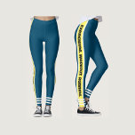 Moderner schwarzer Text l Navy blue l Workout Leggings<br><div class="desc">Grafikfarbblock. Navy blauer schwarzer Boden mit gelben Runden auf beiden Seiten. Moderner schwarzer Text und weiße Streifen.</div>