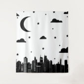 Moderner schwarzer u. weißer Stadtbild-nächtlicher Wandteppich (Vorderseite)