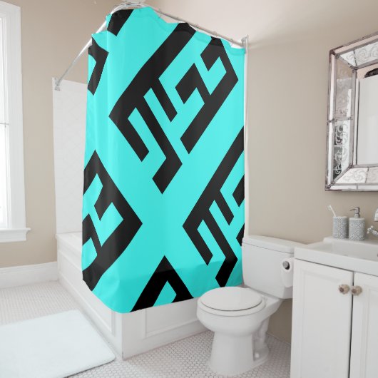 Moderner schwarzer und aquamariner Duschvorhang 2 (Beispiel)