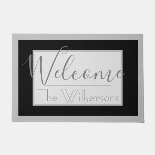 Moderner schwarzer und grauer Eleganter Familienna Fußmatte (Vorderseite)
