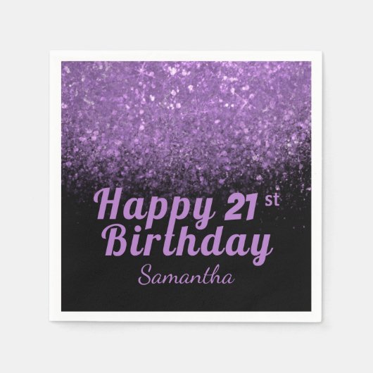 Moderner Schwarzer und Lila Glitzer jedes Alter Ge Serviette (Vorderseite)
