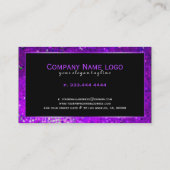 Moderner Schwarzer und Lila Glitzer und Glitzern Visitenkarte (Rückseite)