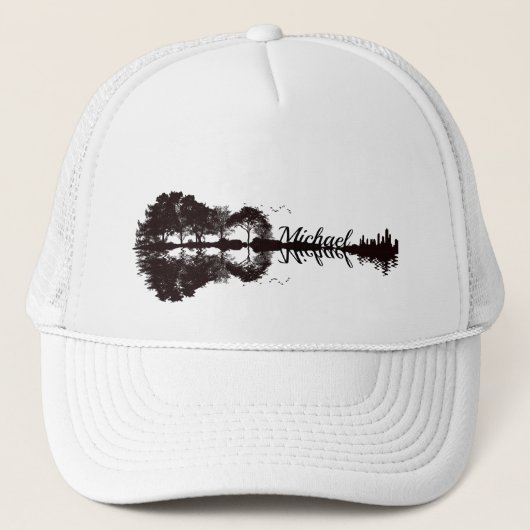 Moderner schwarzer und weißer Gitarrist Name Wasse Truckerkappe (Vorderseite)