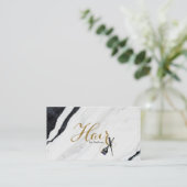 Moderner schwarzer und weißer Marmor Elegantes Haa Visitenkarte (Stehend Vorderseite)