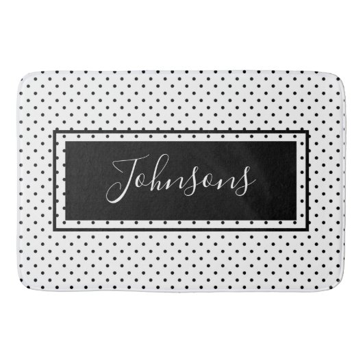 Moderner schwarzer und weißer Polka-Dot  Badematte (Vorderseite)