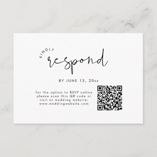 Moderner schwarzer und weißer QR-Code Hochzeitssze Begleitkarte (Vorderseite)