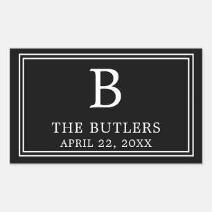 Moderner schwarzer und weißer rechteckiger Aufkleb Aufkleber