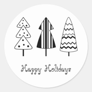 Moderner Schwarzer Weihnachtsbaum Chic Boho Holida Runder Aufkleber