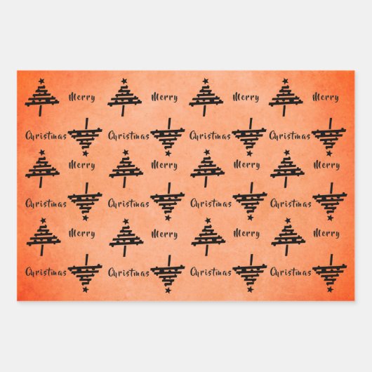 Moderner Schwarzer Weihnachtsbaum Muster Urlaub Geschenkpapier Set (Vorderseite 2)