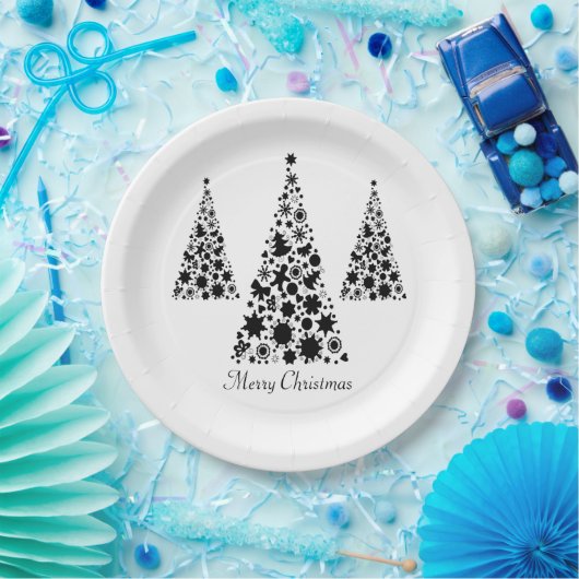 Moderner Schwarzer Weihnachtsbaum Pappteller (Party)