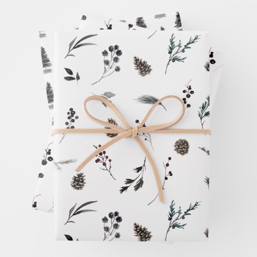 Moderner Schwarzer Winter Pineca Geschenkpapier Set (Beispiel)