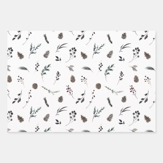 Moderner Schwarzer Winter Pineca Geschenkpapier Set (Vorderseite)