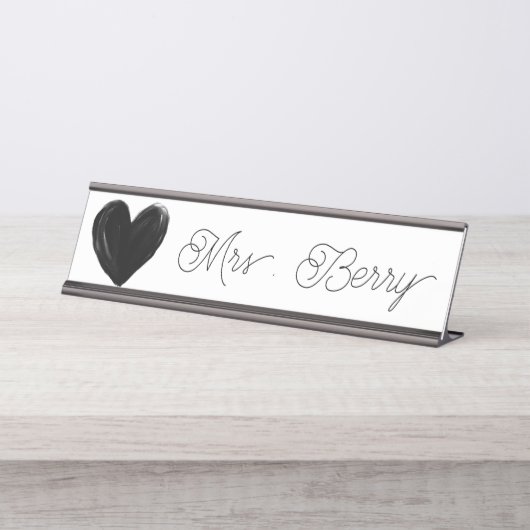 Moderner Schwarzherzlehrer Schreibtischnamensplakette (Vorderseite )