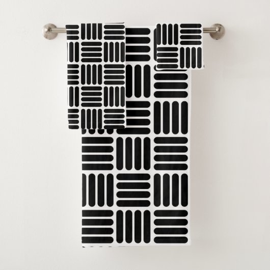 Moderner Schwarzweiss-Basketweave inspirierter Badhandtuch Set (Insitu)