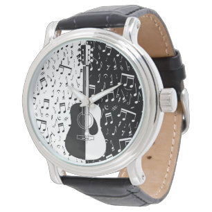 Moderner Schwarzweiss-Gitarre Musiknoten-Männer Armbanduhr
