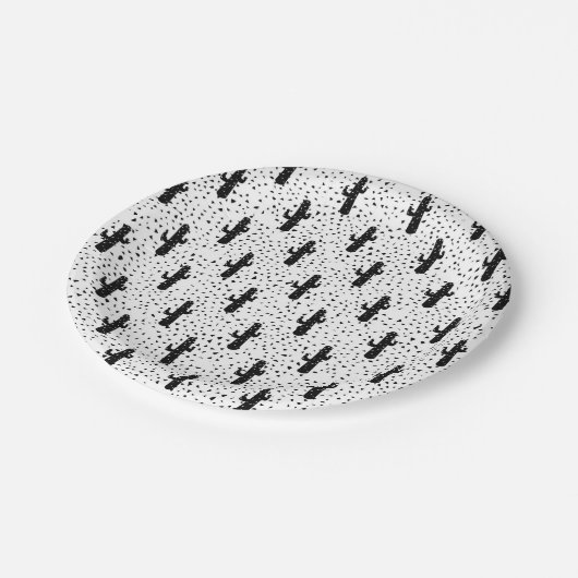 Moderner Schwarzweiss-Kaktus und Dreieck Geo Pappteller (Schrägansicht)