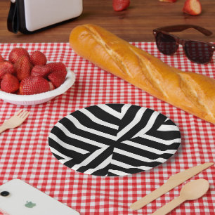 Moderner Schwarzweiss-Körper stripes Pappteller