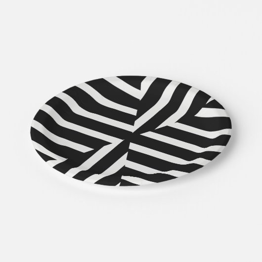 Moderner Schwarzweiss-Körper stripes Pappteller (Schrägansicht)