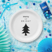 Moderner Schwarzweiss-Weihnachtsbaum Pappteller (Party)