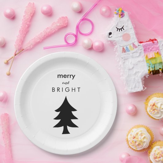 Moderner Schwarzweiss-Weihnachtsbaum Pappteller (Party)