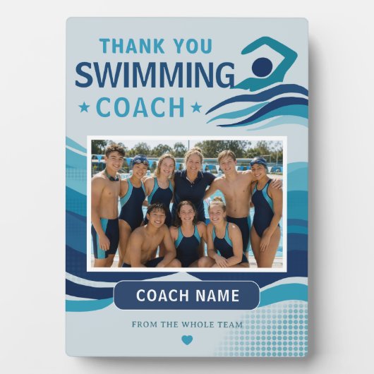 Moderner Schwimmteam-Foto-Coach Fotoplatte (Vorderseite)