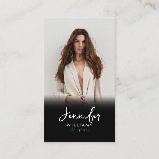 Moderner Script Black Foto QR Code Fotograf Visitenkarte (Vorderseite)